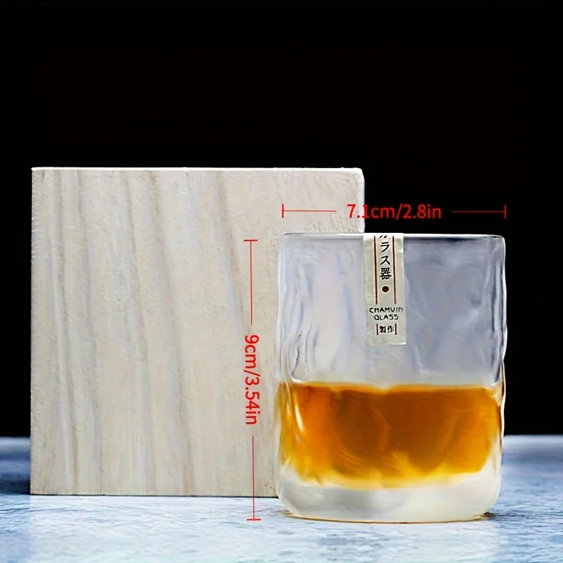 Japanese Design First Snow Frost Whiskey Glass With Gift Box, Retro Thick Bottom EDO Crystal Glacier Flat Bottom Beer Glass