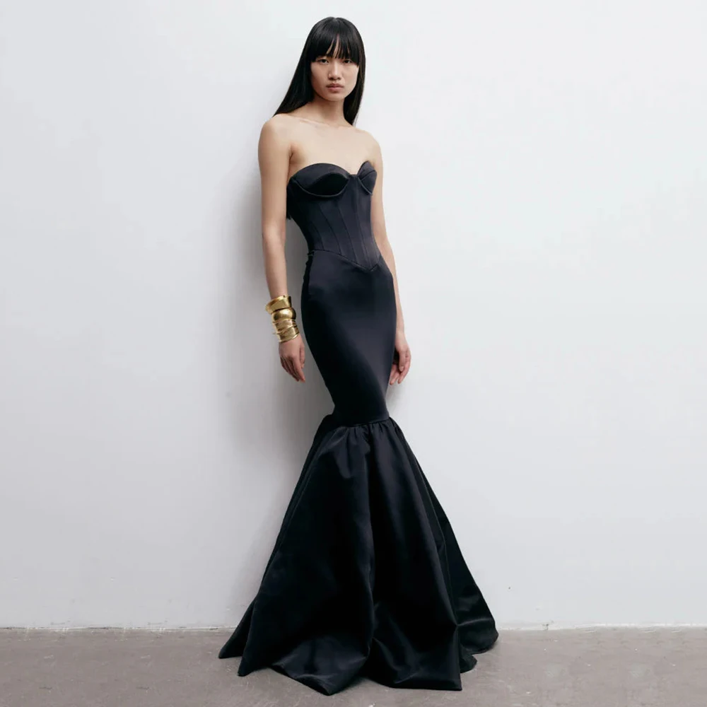 

Индивидуальные черные атласные вечерние платья с вырезом «сердечко», без рукавов, фасона «русалка», для подружек невесты, 2026, простое длинное вечернее платье-труба