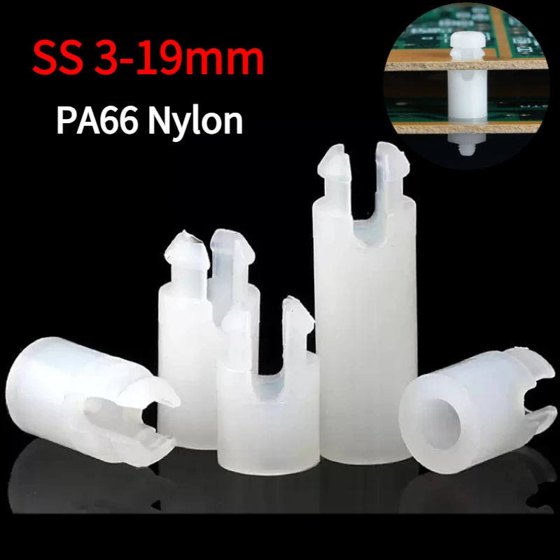 100pcs Hole Dia 4.5mm PA66 Nylon PCB Support Single-Ended Inserting Cylindrical Type Circuit Board Isolation Column Spacer