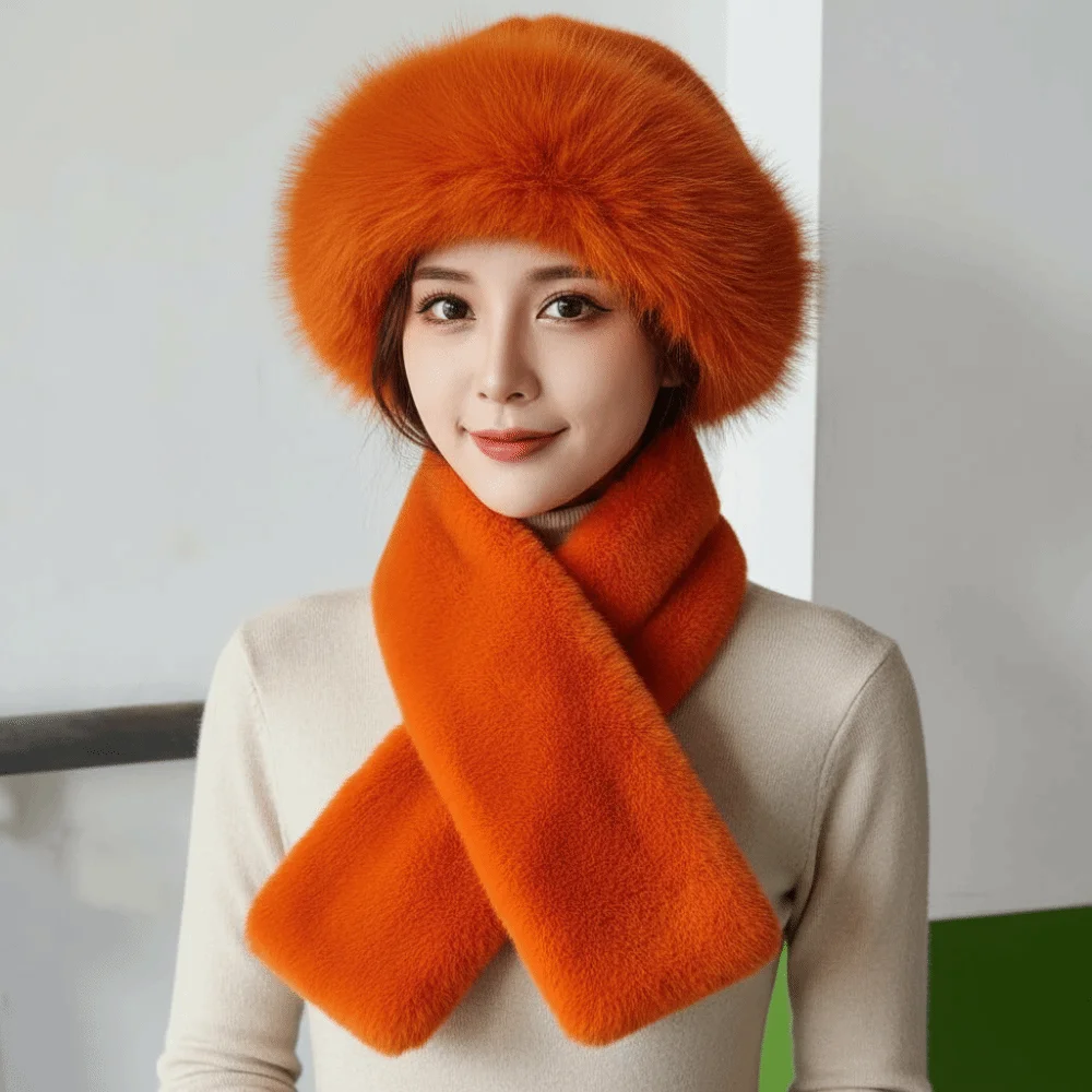 Fur Oufit Cap Thickened Cossack Hat Set Thermal Windproof Russian Style Beanie Furry Soft Fluffy Winter Bonnet Commuting