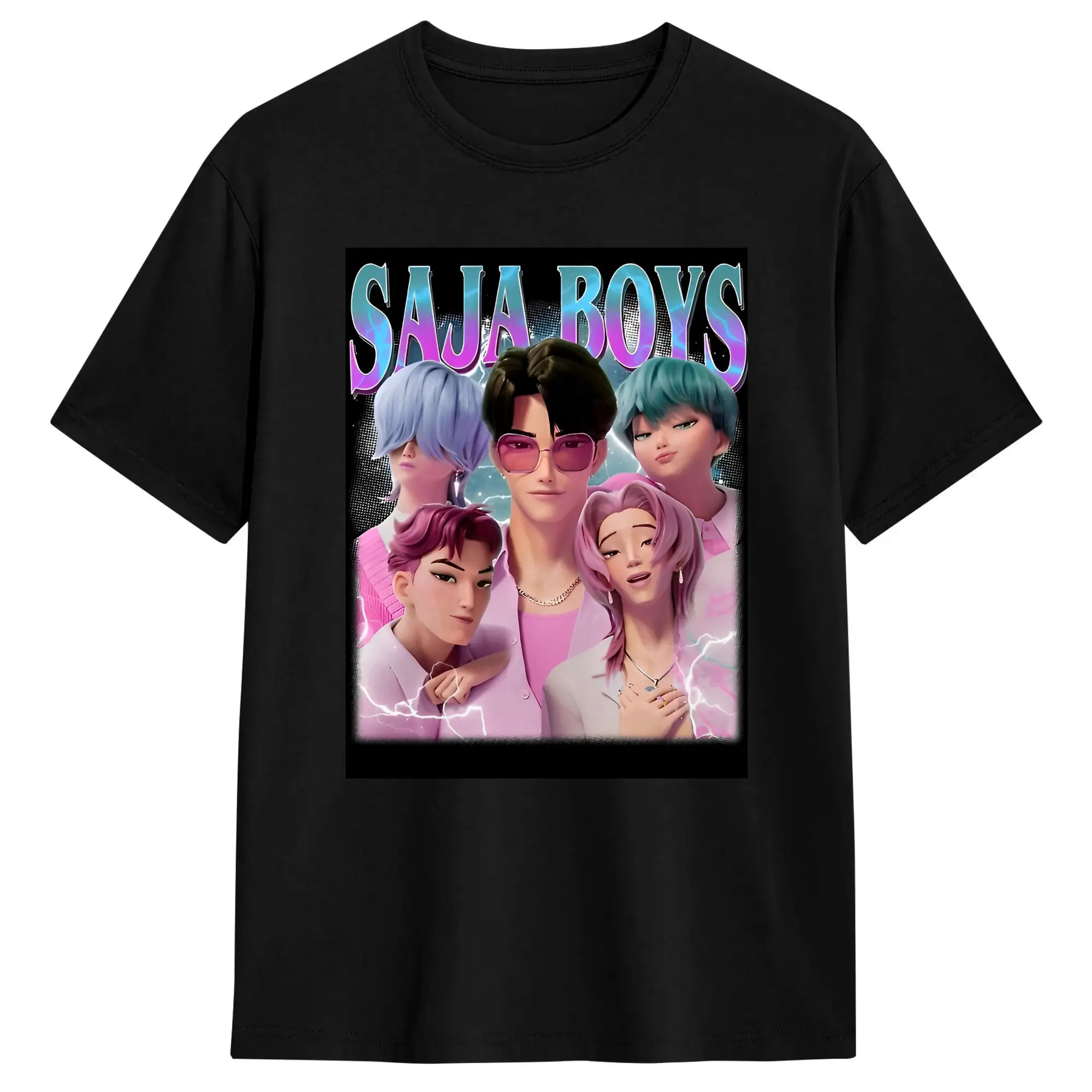 Vintage T-Shirt Saja Jungen Baumwoll-T-Shirts Hipster T-Shirt für Herren Sommer Y2K Klassisch Bedrucktes Kurzarm-Oberteil