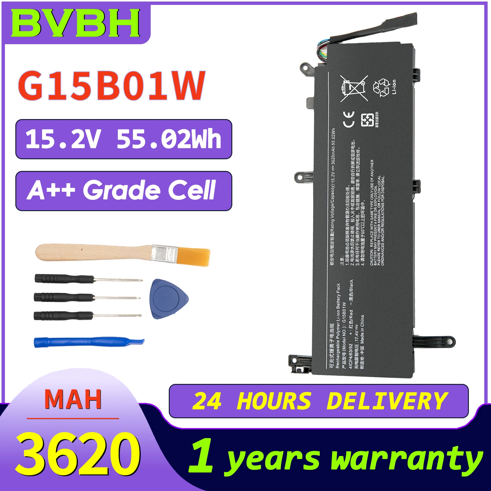 BVBH G15B01W New G15B01W Laptop Battery for Xiaomi Gaming 171502-A1/G15BO1W/7300HQ/1050Ti 3620mah High Capacity Battery