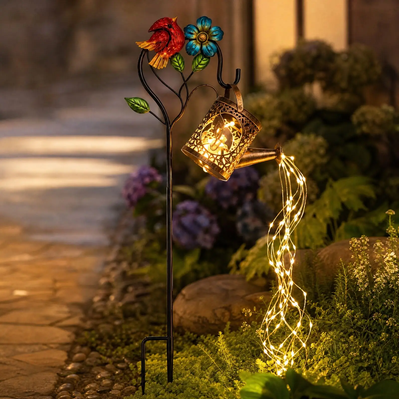 Solar Watering Can Light Garden Decor Outdoor Led Lamp Flower Stake Lights Water Drop String Yard Art Outdoor Lamp Flower Stake