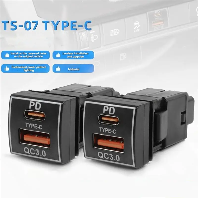 NEW HOT In Stock-TS-07 QC3.0 USB Dual Port Car With PD QC3.0 Fast Charging And LED Indicator For Camry Built-In Socket A