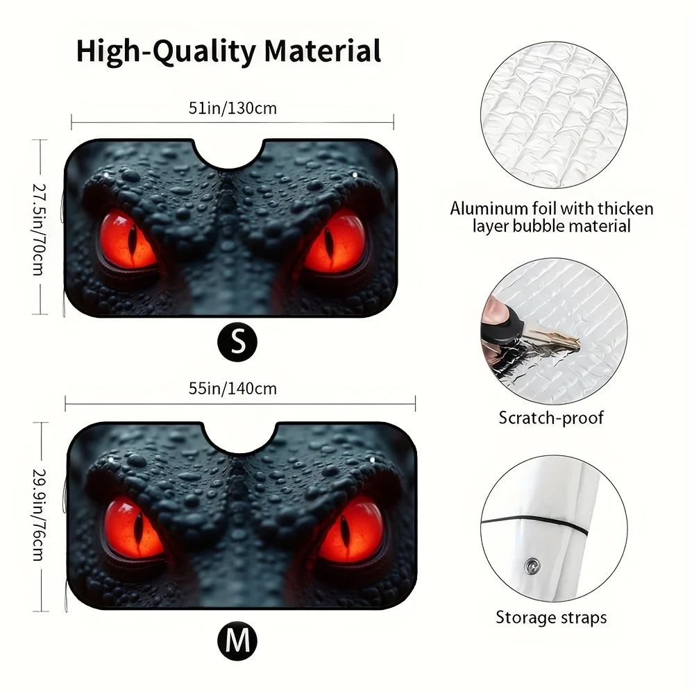 1pc Car Windshield Sunshade with Red-Eyed Alien Design Foldable UV Protection Heat Blocking 4 Free Suction Cups