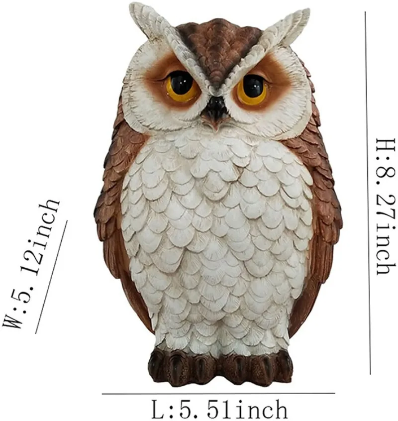 Owl Statue Animal Bird Sculpture Miniature Decorative Ornament Resin Figurine Garden Decoration for Backyard Patio Flowerpot