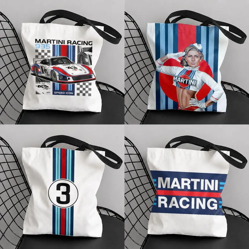 Racing M-Martini Design Storage Bags Large Capacity Canvas Tote Bag Reusable Shoulder Handbag for Daily Shopping Travel