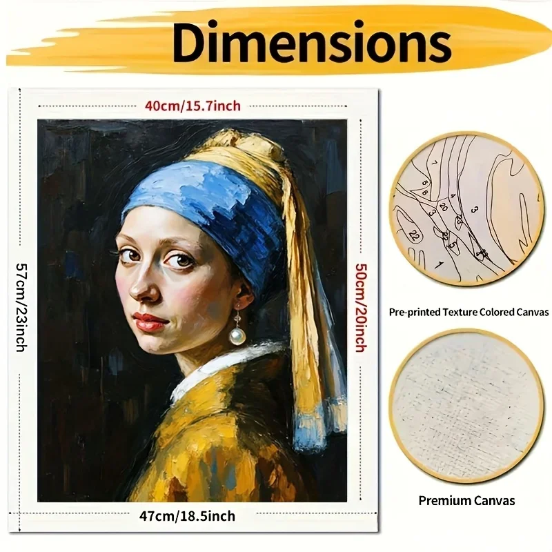 A Adult Paint-By-Numbers Kit for Professional Art Use, Featuring Acrylic Paints, a Canvas, Three Brushes, And an Instruction Man