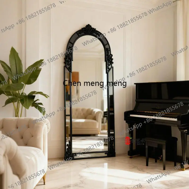 French light luxury carved full-body mirror retro living room floor-to-ceiling full-length mirror American fitting mirror