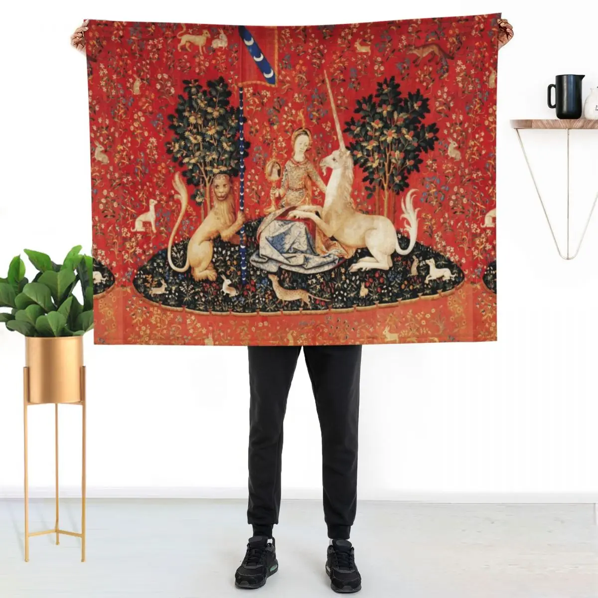 

LADY AND UNICORN ,SIGHTRed Green Fantasy Flowers,Animals Throw Blanket Soft Breathable Blanket for Night Sleeping