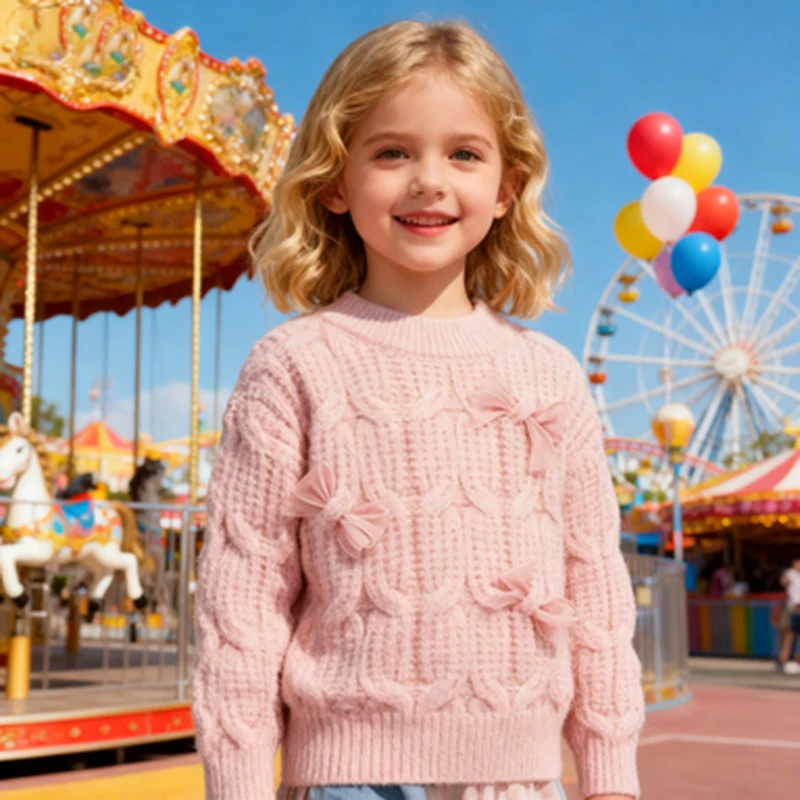 

Новинка 2023 года, осенне-зимний вязаный свитер, топы, детский пуловер от 2 до 7 лет, однотонный свитер с бантом для маленьких девочек, детская одежда, повседневный пуловер