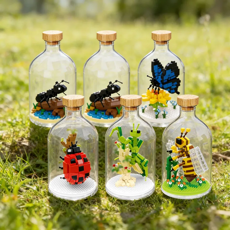 

New Product Simulation Animal Series Creative Children's Toys Bottled Building Blocks Flamingo Seahorse Educational Gift Model