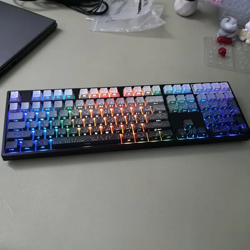 Polar day contour line 4.0 keycap factory height 130 key dual color small full set crack glowing