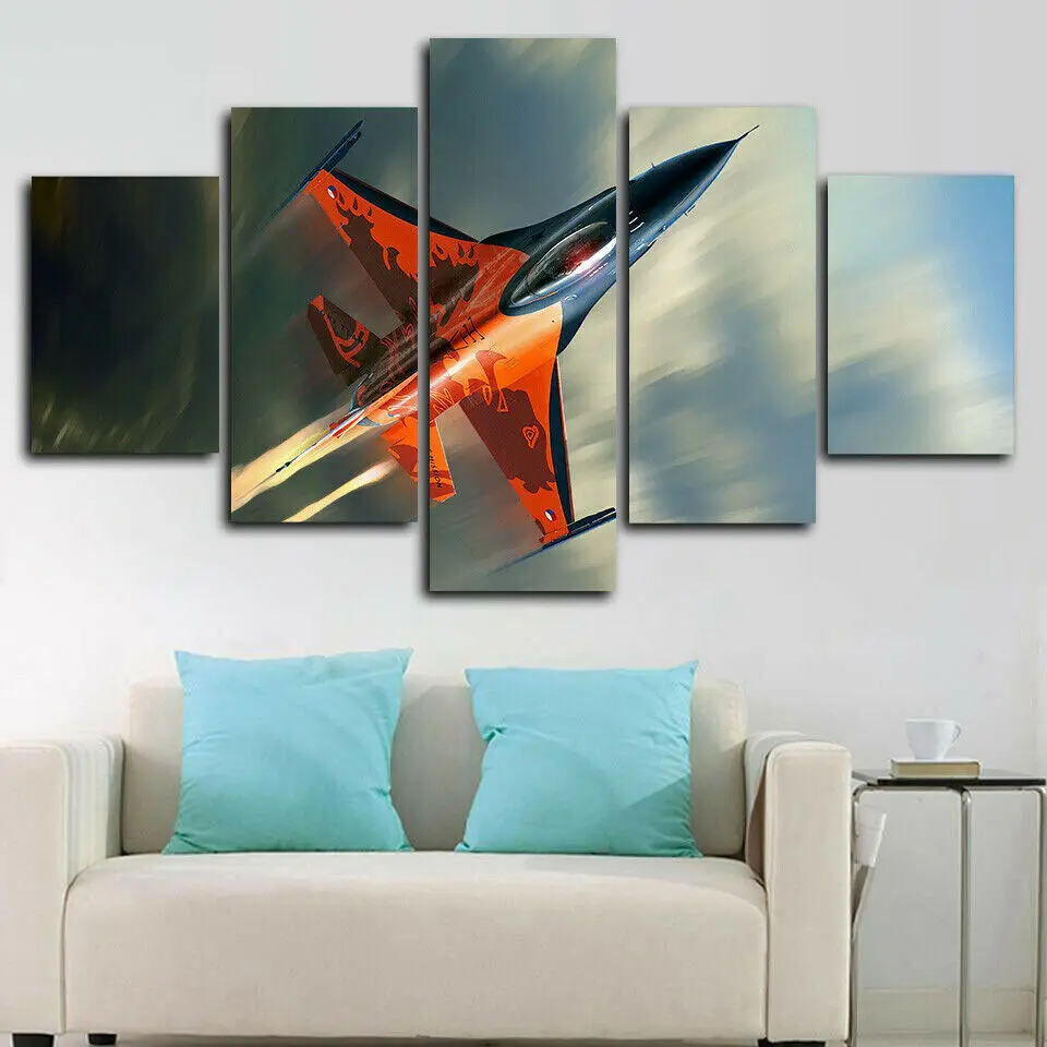 Unframed 5Pcs Fighting Falcon Jet Fighter Canvas Posters Wall Art Decorative Print Pictures Paintings for Living Room Home Decor