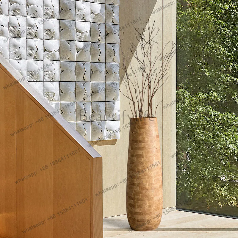 Solid wood vase ornament Hotel lobby window floor decoration