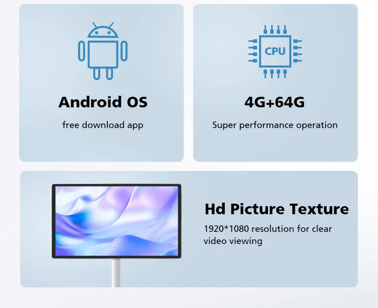 Indoor 21.5" IPS LED LCD White Android Smart Portable TV HDTV Monitor Touch Screen With Built-in Camera