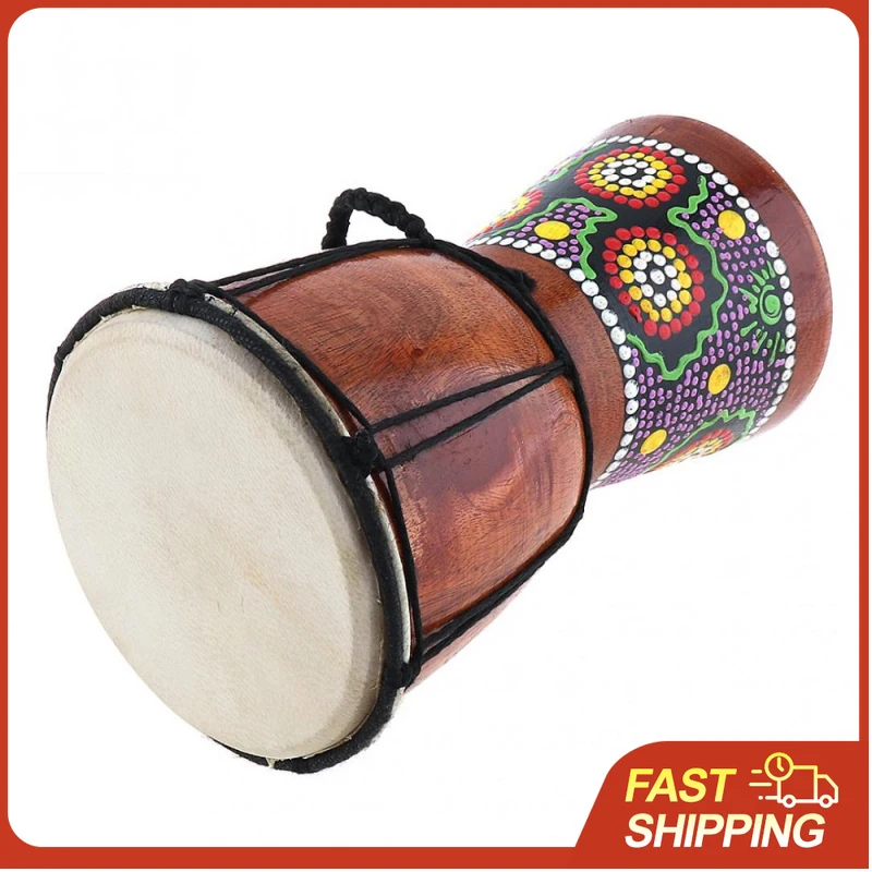 Tambor Djembe Africano de 6 Polegadas, Instrumento Musical Tradicional Africano em Madeira Sólida com Pele de Cabra, Esculpido à Mão