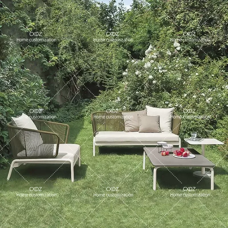 Outdoor Rattan Sofa Set Garden Patio Furniture Balcony Leisure Living Room Couch B&B Hotel Courtyard Wicker Seating