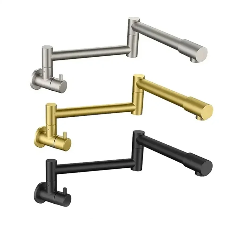 

Wall Mounted Foldable Kitchen Faucet Single Cold Sink Tap 360 Rotation Filler with Flexible Spout for Easy Washing