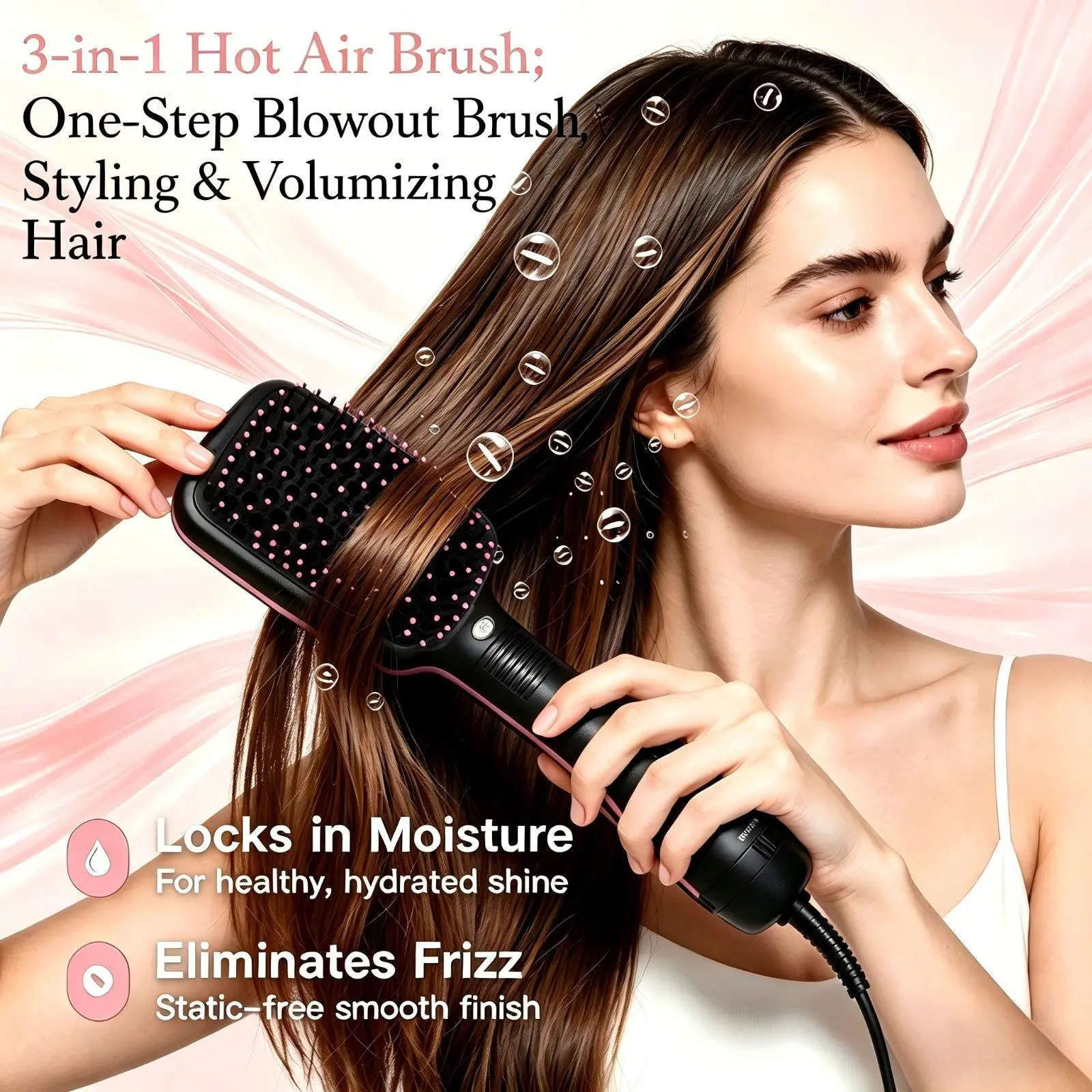 2-in-1 Blow Dryer Brush & Straightener, 1-Step Detangling, Smoothing & Frizz-Reducing Tool for Shiny Salon-Quality Straight Hair, Fast-Drying Anti-Frizz Styling Appliance, Ideal Gift for Women