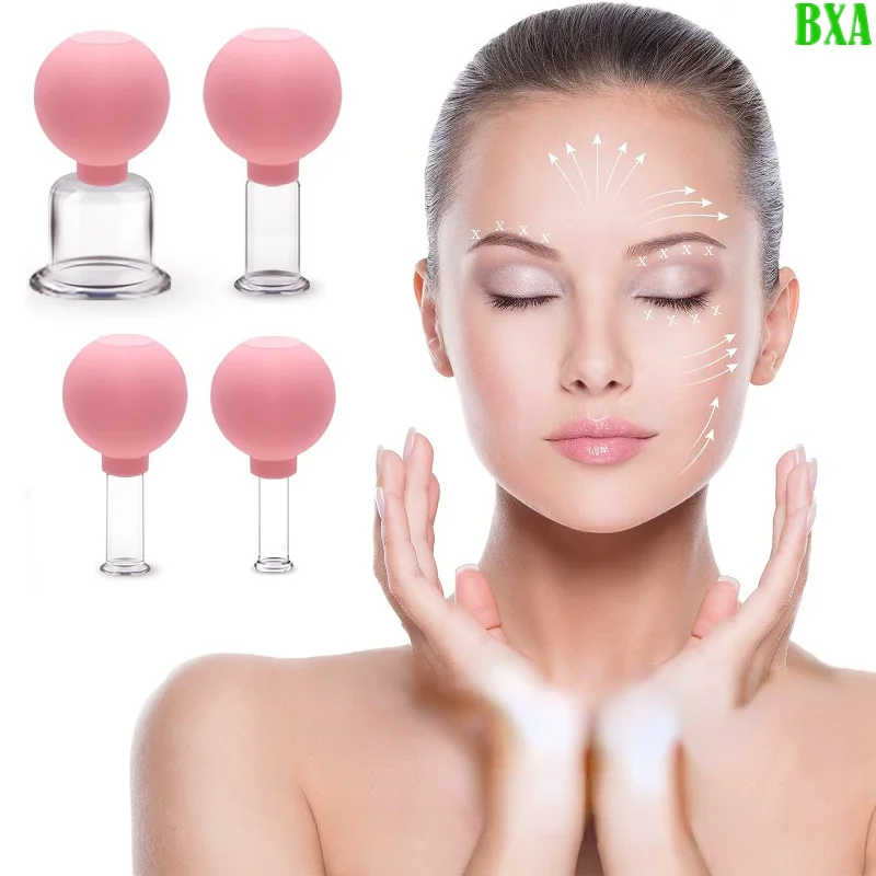 

4pcs Face Massage Rubber Vacuum Cupping Body Cups Face Skin Lifting Anti-Wrinkle Cupping Therapy Facial Medical Massage Tools