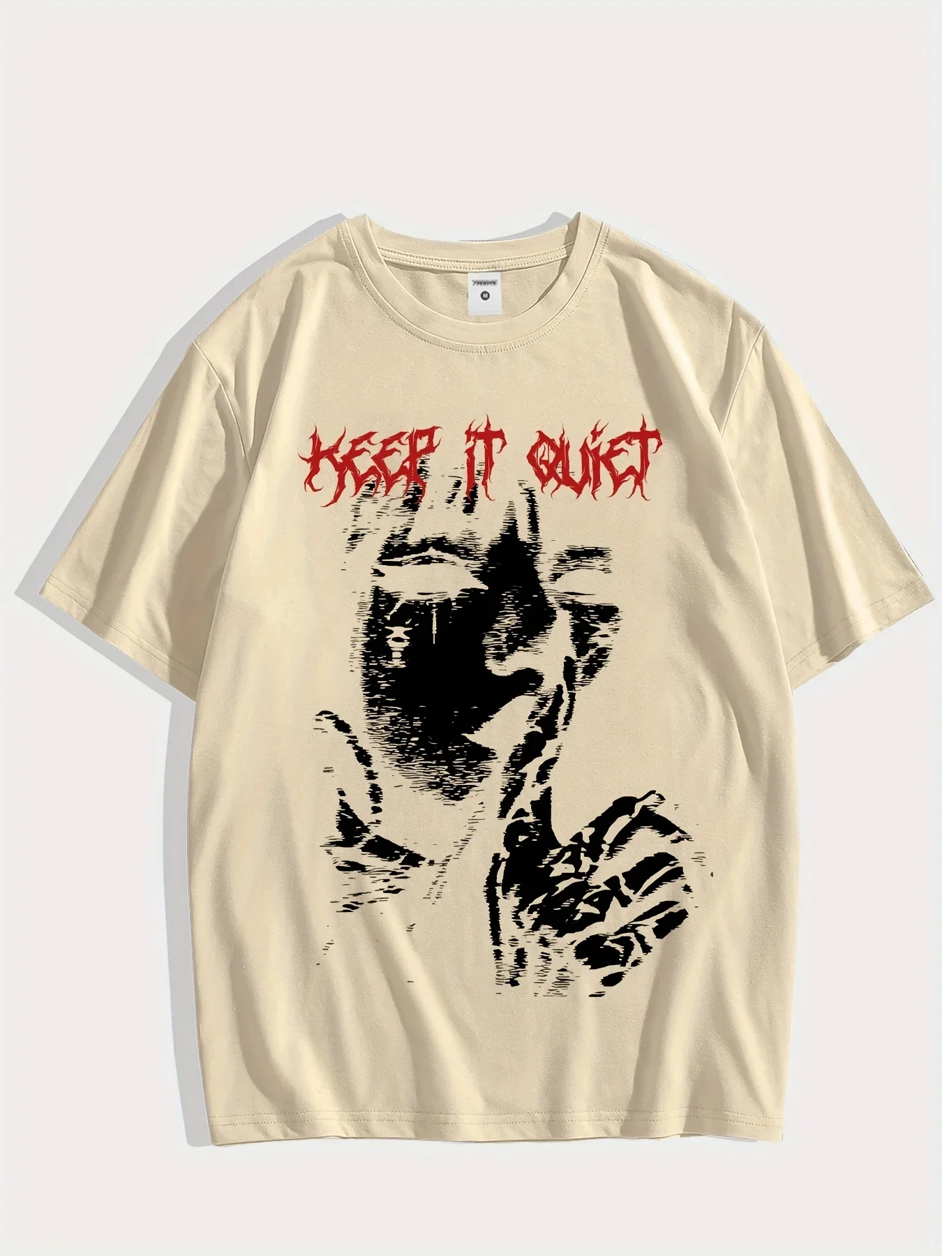 2026 Gothic Y2K Keep It Quiet Graphic T‑Shirt, Grunge Dark Aesthetic Short Sleeve Tee, Streetwear Punk Casual Top for Men Women