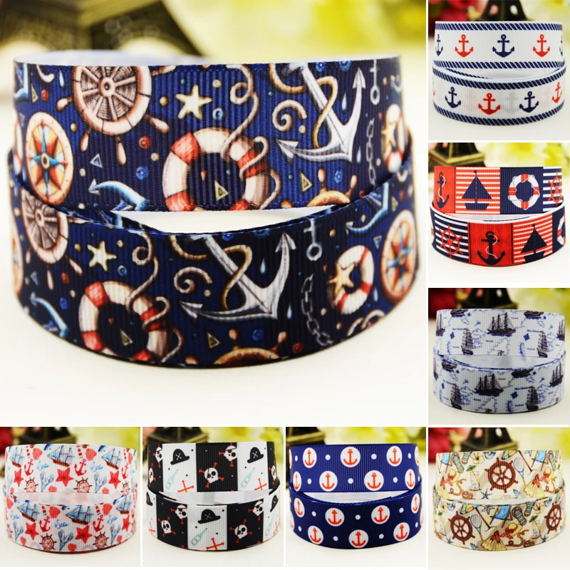 22mm 25mm 38mm 75mm Ship & Anchor Cartoon printed Grosgrain Ribbon party decoration 10 Yards satin ribbons