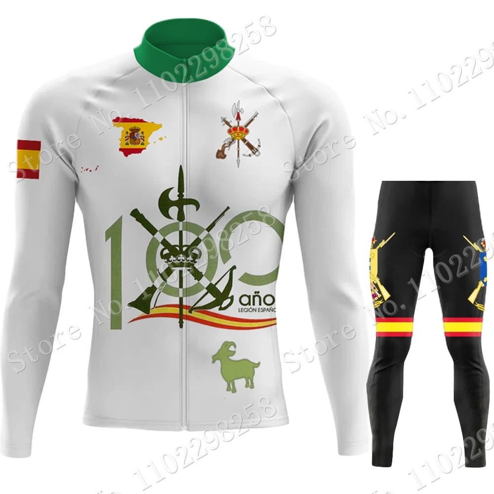 100 Years of Legion Spanish Winter Cycling Jersey Set 2023 Thermal Fleece Clothing Suit Long Sleeve MTB Bike Road Pants Bib Ropa