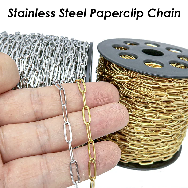 

PaperClip Chain Stainless Steel Paper clip Chain Bulk Paperclip Chain Gold Plated Paperclip Chain for Jewelry Making