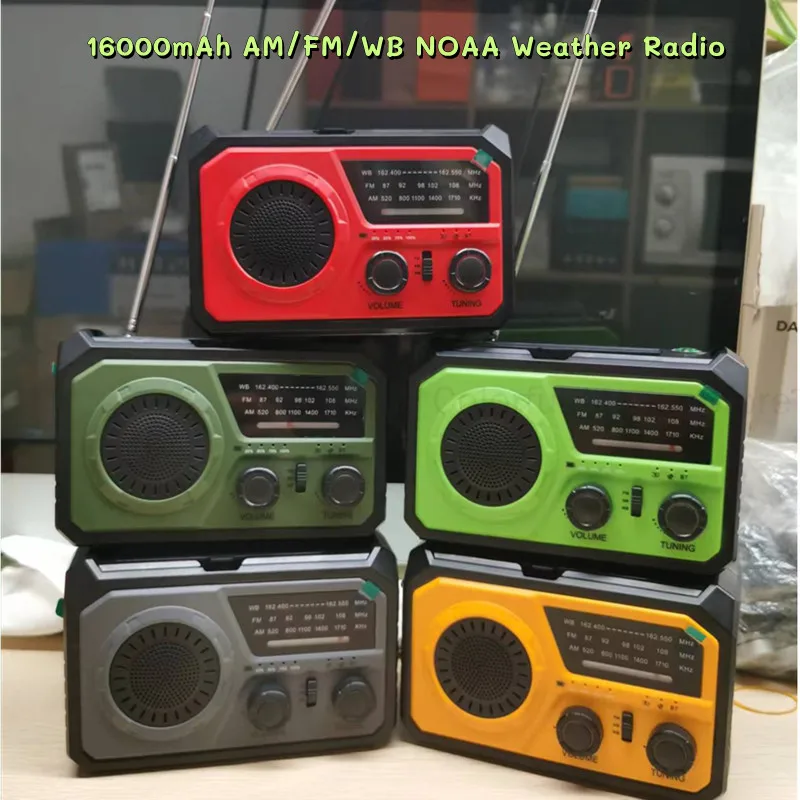 

Emergency Weather Radio Bluetooth 5.3 Speaker Hand Crank/Solar/Type-C AM/FM/WB NOAA LED Flashlight 16000mAh Reading Lamp