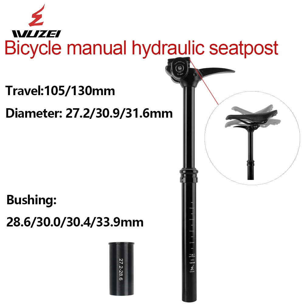 

WUZEI hand control hydraulic bicycle seat tube Travel 105/130mm 27.2/30.9/31.6mm Mountain Bike Hydraulic Lifting Seatpost