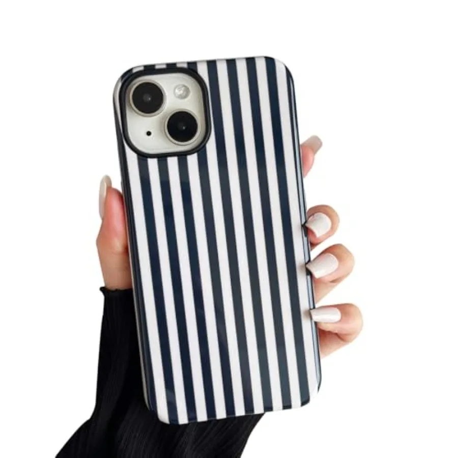 

Compatible with iPhone 13/14 Case, Cute Fashion Aesthetic Striped Pattern Cover for Women, Shockproof Soft TPU and Hard PC Prot