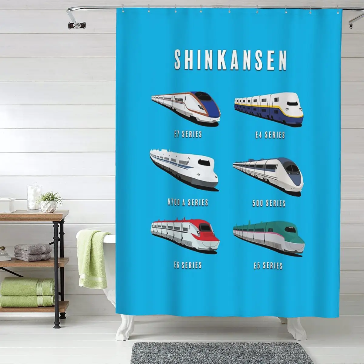 

Japanese Shinkansen Bullet Trains Shower Curtain Bathroom Polyester Waterproof Bath Curtains with Hooks