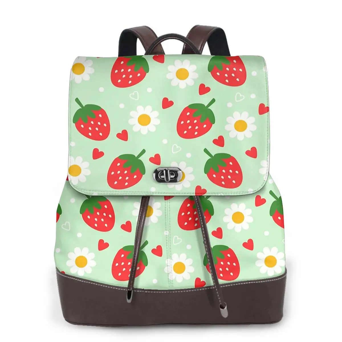 Strawberry And Daisy Cartoon Pattern Bookbag School Student Bags Hiking Travel Daypack for Women Fashion Derma Backpack