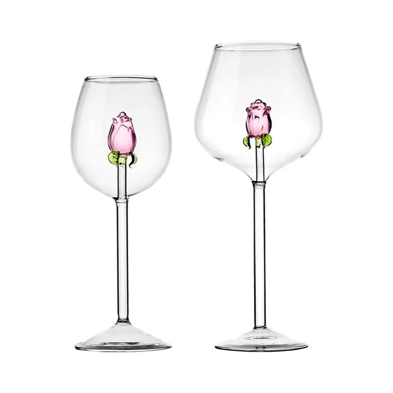 Creative Wine Cup 3D Pink Glass Rose Cocktail Glasses Drinkware Goblet Champagne Mug Flute Household Lovely Valentine Gift