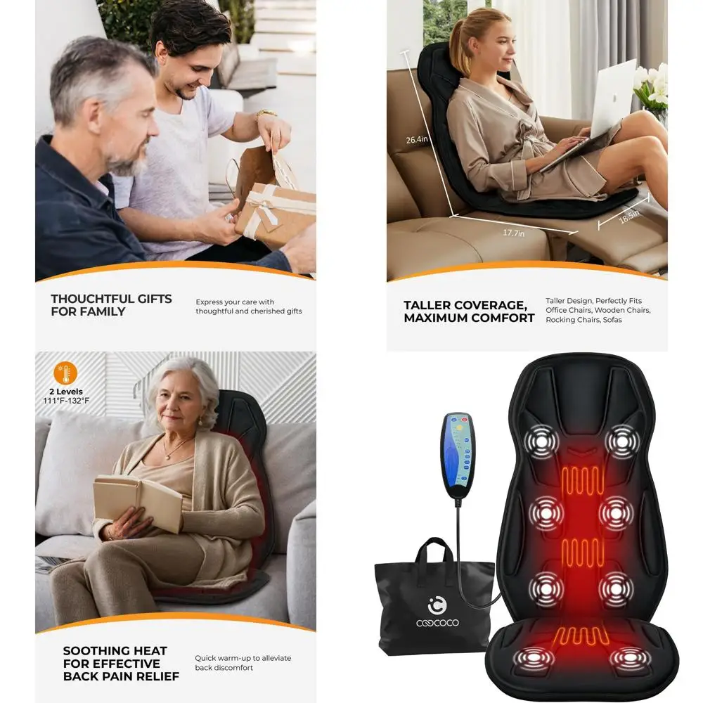 

Heated Massage Cushion with 8 Vibrators & 2 Heat Settings, Perfect for Home & Office, Ideal Christmas Gift