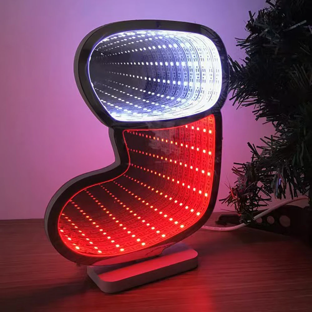 

Christmas Socks Desktop LED Lamp 3D Tunnel Mirror Light USB Double Sided LED Night Light Mirror Lights for Home Decor X-mas Gift