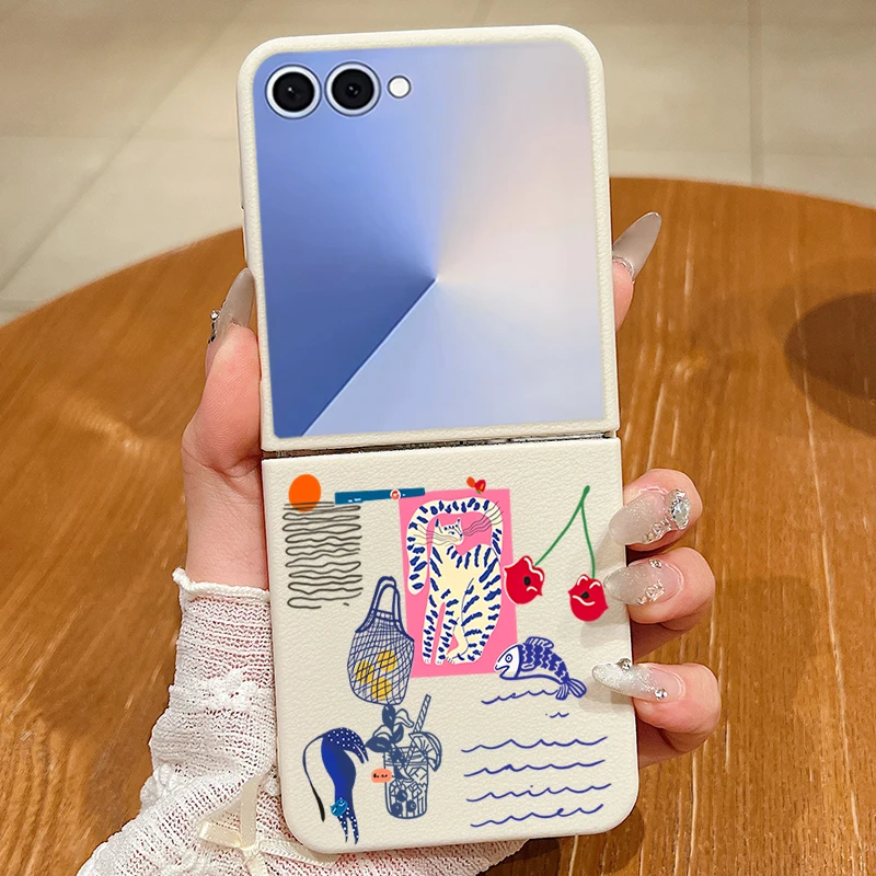 Cartoon Cat Print Magnetic Phone Case For Samsung Galaxy Z Flip 7 FE 6 5 4 3 5G TPU Soft Folding Cover For Samsung Z Flip4 Flip5