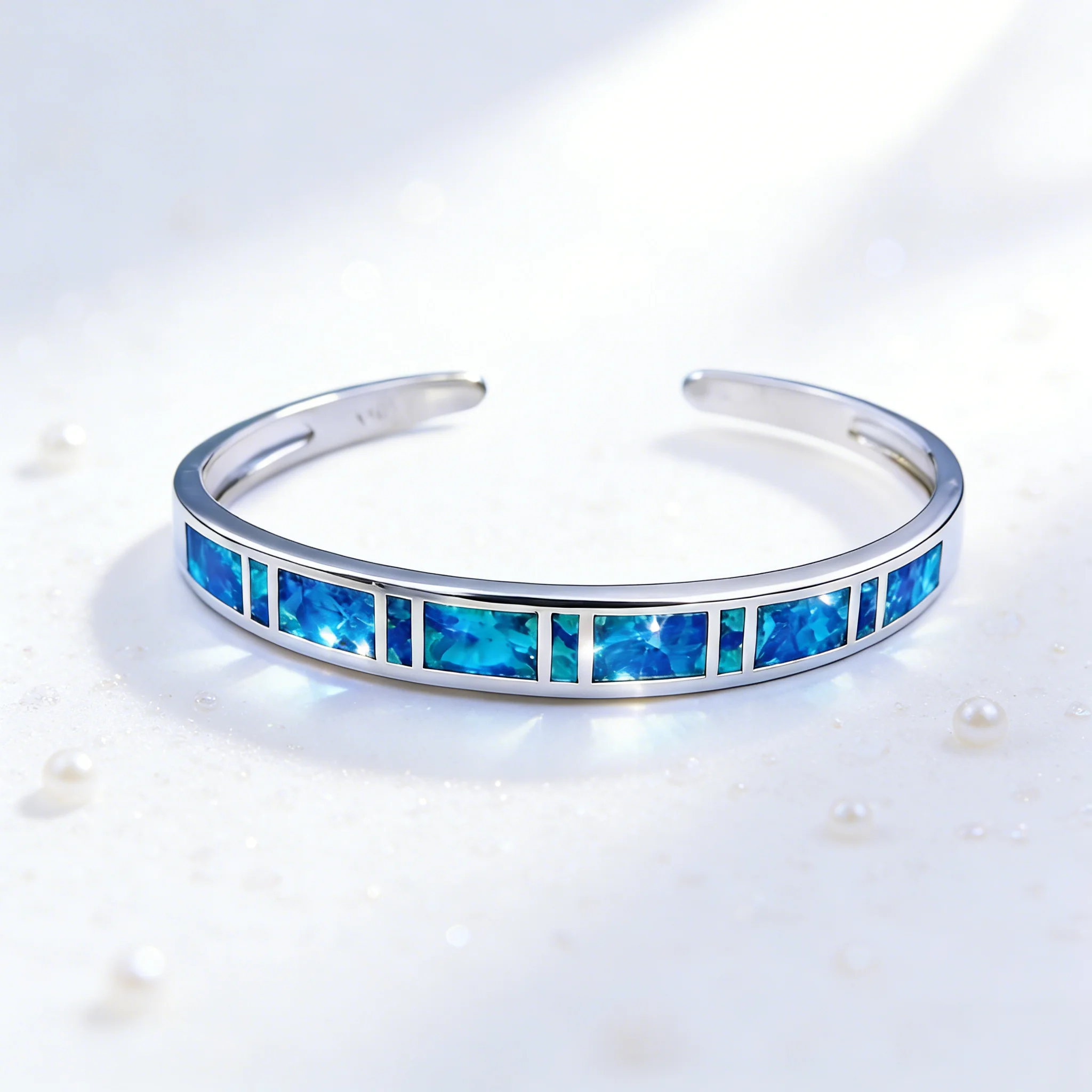 Elegant Women\'s Blue Inlay Bangle Bracelet – Fashion Jewelry for Everyday Wear Wedding Anniversary Party Gift for Women & Girls