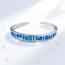Elegant Women's Blue Inlay Bangle Bracelet – Fashion Jewelry for Everyday Wear Wedding Anniversary Party Gift for Women & Girls