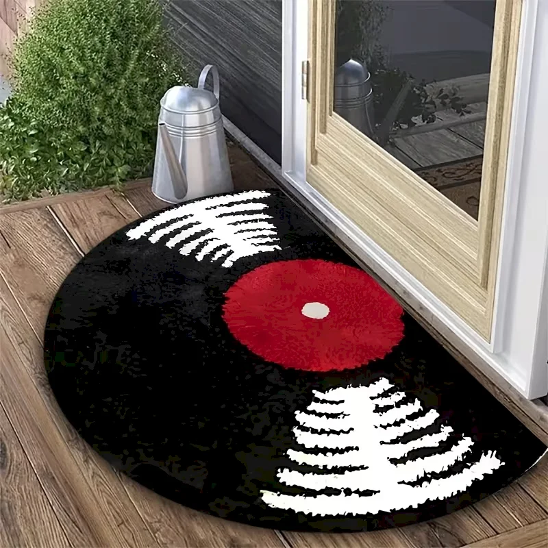 VIKAMA Half Round Retro Music Album Carpet Anti Slip Home Entrance Music Enthusiast Bedroom Studio Home Decoration Door Mat