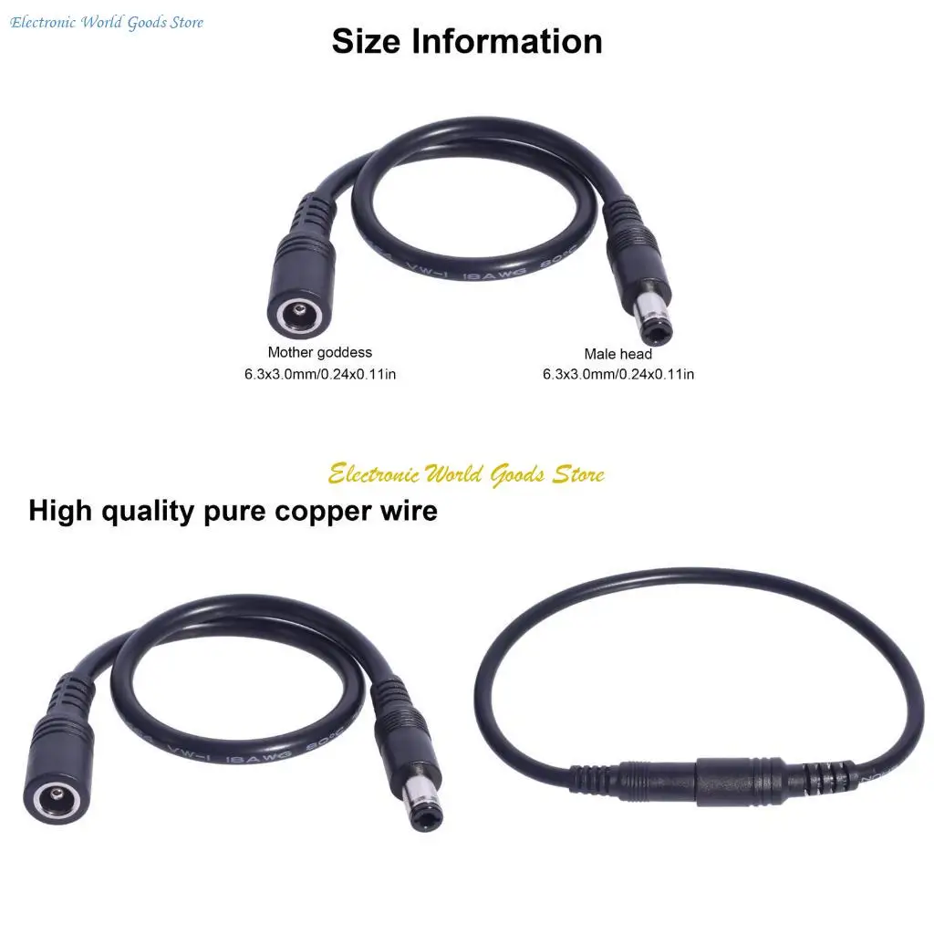 

A3PD Portable DC6.3x3.0mm Power Extension Wire for Laptops Computers 30cm Long 18AWG Male to Female Connector Cord Line