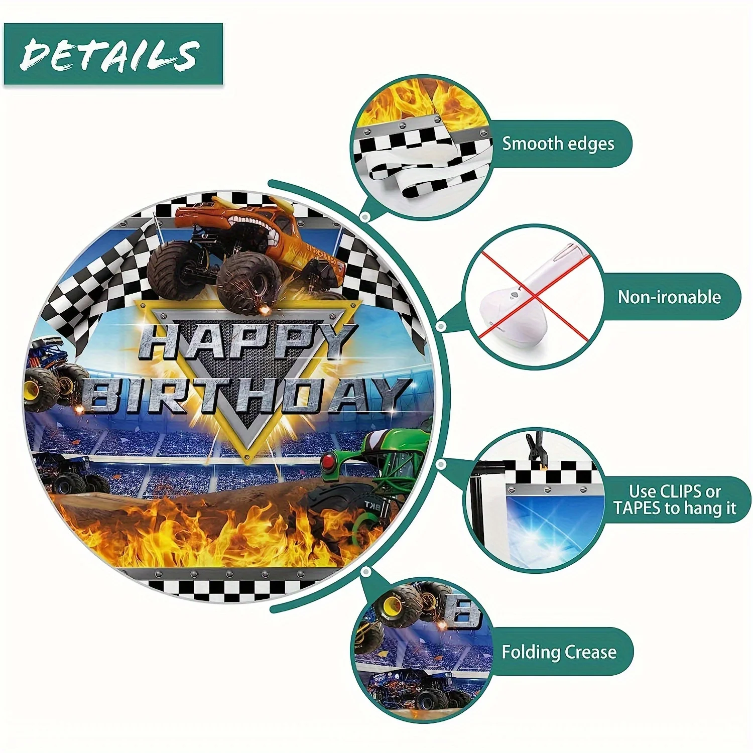 Monster Truck background, Happy Birthday background, wall decoration for birthday decoration photography