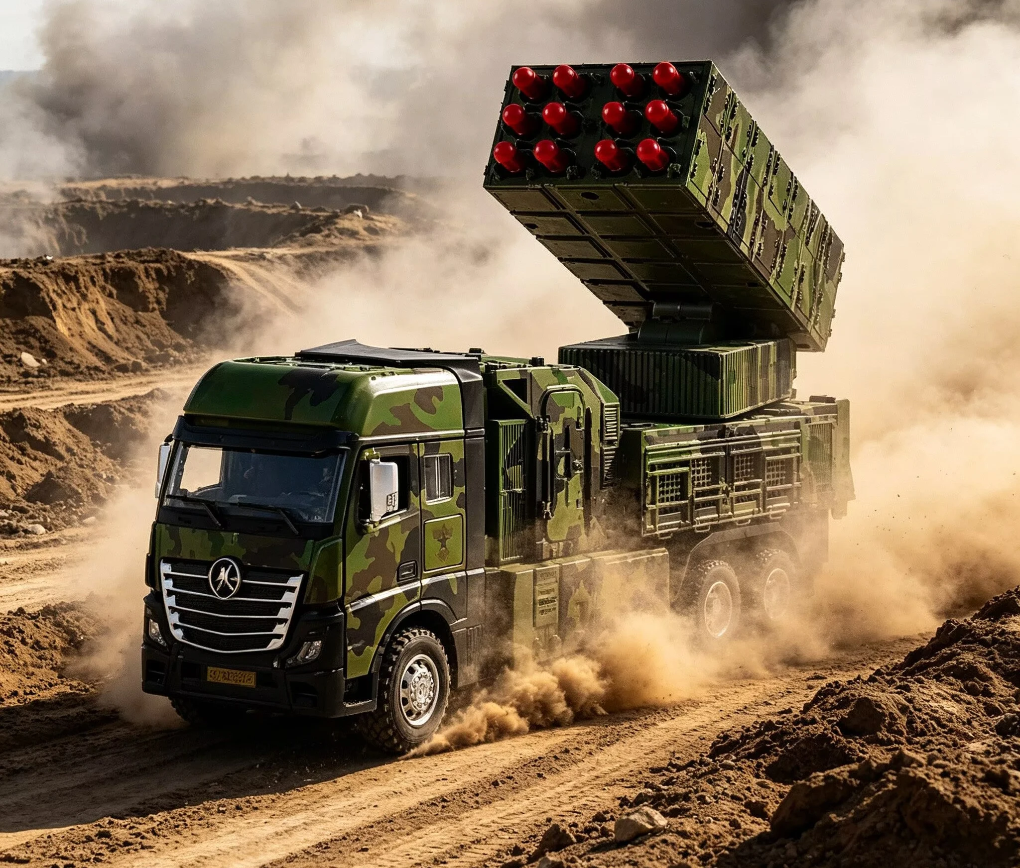 Large remote-controlled rotatable missile launch vehicle model with rotating turret capable of angle remote control and forward