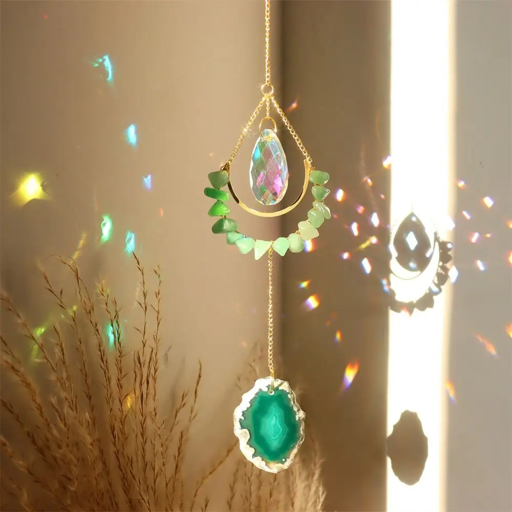 Multicolor Crystal Water Drop Sun Catchers Natural Moon Agate Rainbow Prisms Pendant Sunlight Refraction Hanging Ornaments