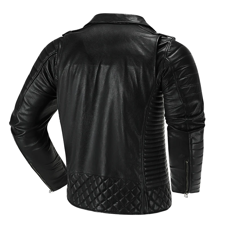 New First-Layer Cowhide Motorcycle Leather Jacket, Youth Fashion Short Lapel Motorcycle Flight Suit, Warm Diagonal Zipper Jacket