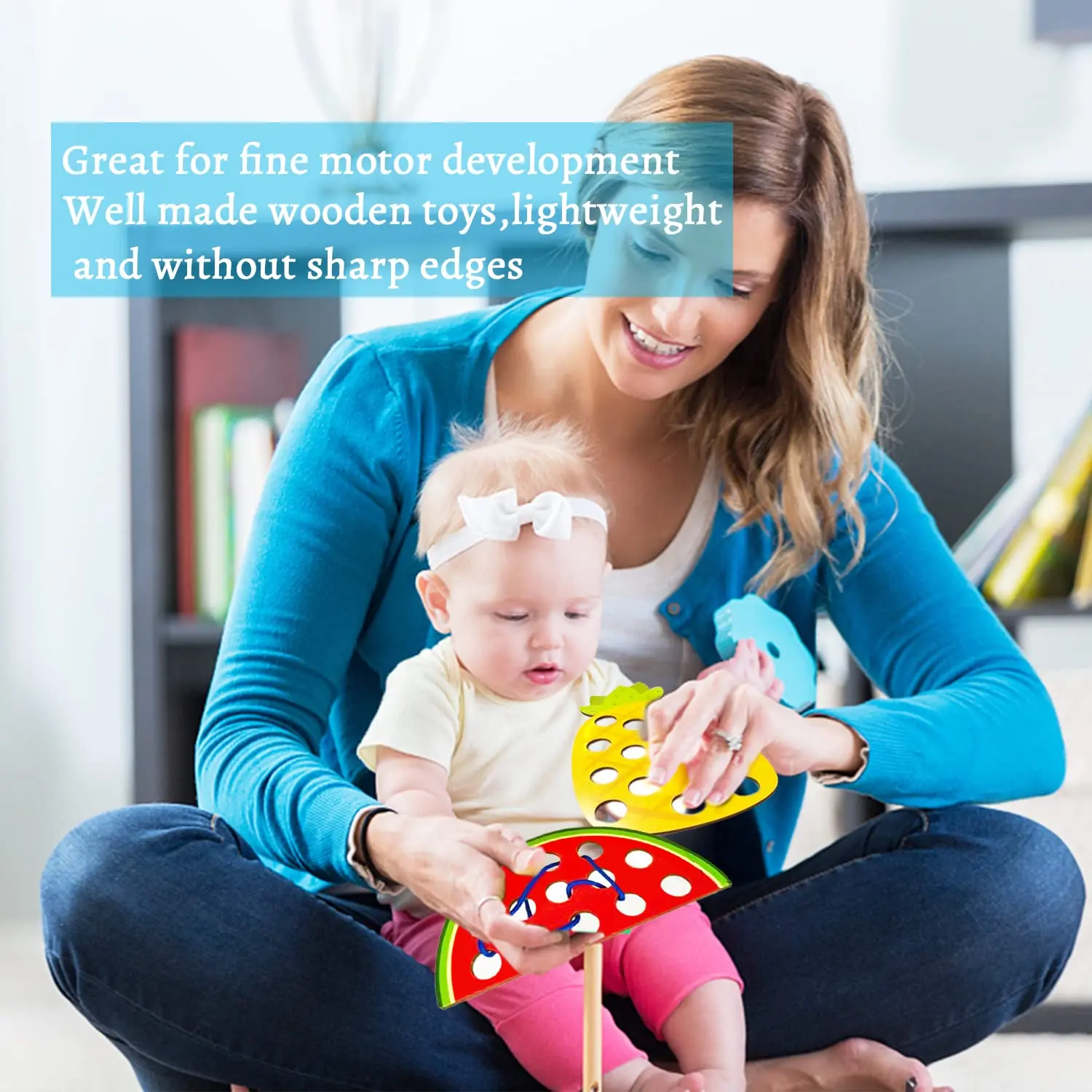 مجموعة أنشطة المهارات الحركية الدقيقة، 4 عبوات من ألعاب خيوط الفاكهة الخشبية للأطفال 3-5 - لعبة التعلم والسفر من مونتيسوري