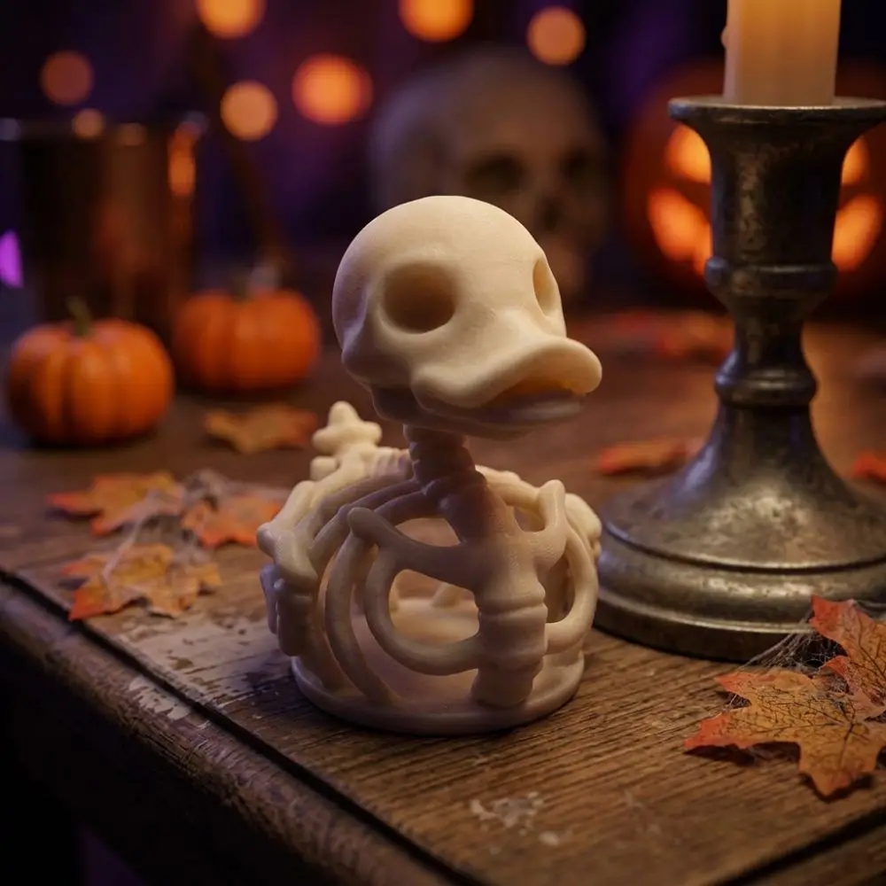 3D Printed Halloween Skeleton Duck Figurine Gothic Style Realistic Duck Skeleton Statue Fade-Proof Spooky Small Duck Bone Model
