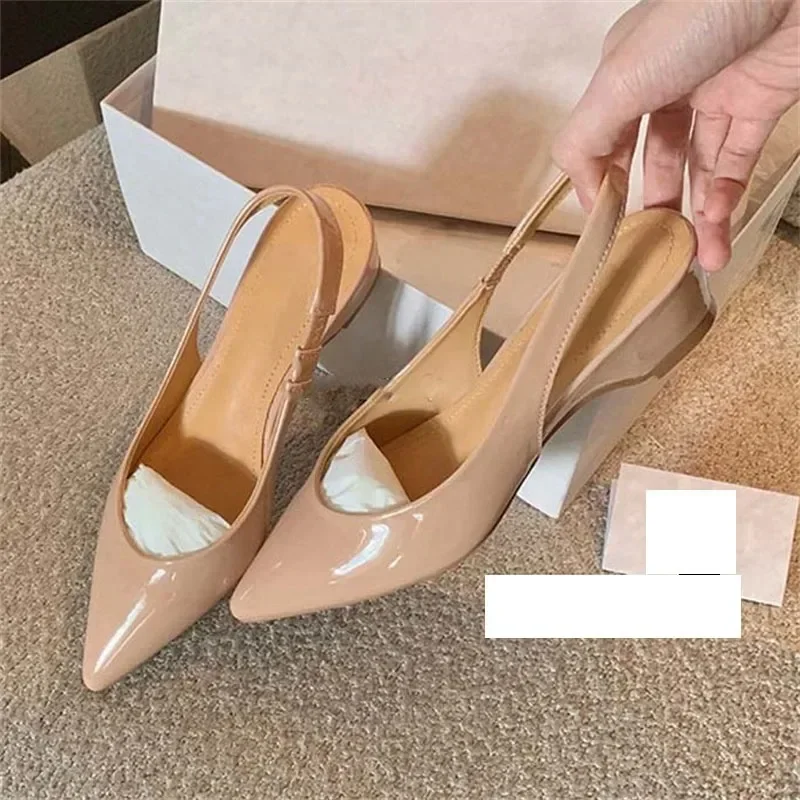 

Summer Spring Shallow Pointed Toe Women Pumps Sandals Elegant Comfortable Chunky Low Heels Banquet Party Mules Shoes