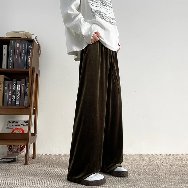 Pleuche Casual Pants Korean Style Mens Fashion Wide-leg Mopping Trousers Male Oversize Straight Droop Pants Plus Size 8XL-M